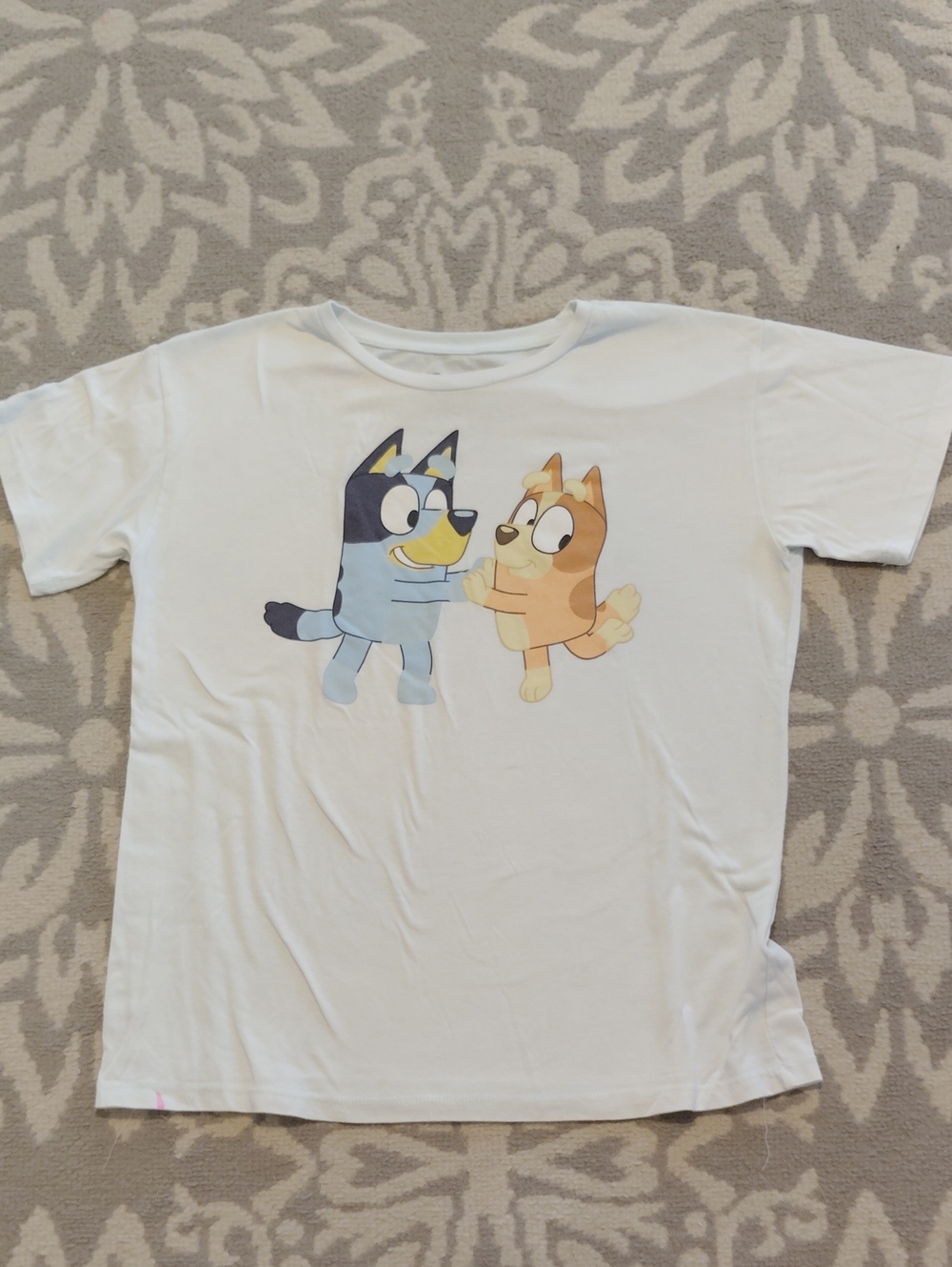 White Kids Short-Sleeve Tee with Blue and Brown Cartoon Dogs